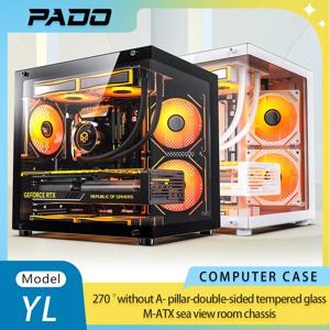 PADO YL M-ATX 게이밍 PC 케이스, 데스크탑 270 ° 바다 뷰 룸 컴퓨터 케이스, A 필러 없음, 양면 투명 PC 게이머 캐비닛