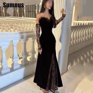 SUMNUS 블랙 레이스 인어 무도회 원피스, 섹시한 착시 스트랩리스 연인 이브닝 드레스, 발목 길이 맞춤 정장 가운