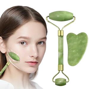 더블 헤드 페이셜 롤러 및 구아 샤 하트 모양 스크레이퍼, 휴대용 바디 마사지 도구, 페이스 롤러 세트, 2 피스 세트