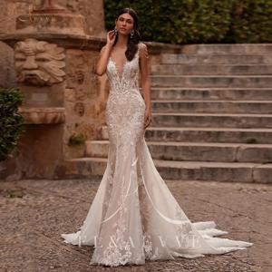 FL & AEVVE 맞춤형 Luvury 레이스 웨딩 드레스 스파게티 스트랩 비치 신부 드레스 웨딩 파티 가운 vestidos de novia