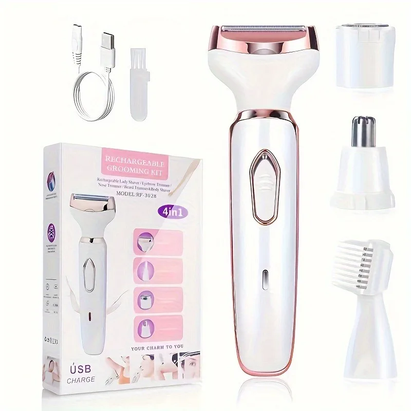 4 In 1 전기 레이디 면도기, 체모 제거 제모기, 무통 무선 트리머 면도기, 여성용 선물