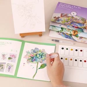 수채화 용지, 딥펜, 아트 페인팅 및 색칠용 안료를 포함한 6개의 창의적인 수채화 그림 세트