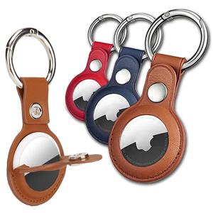 Apple Airtag 케이스 키 체인 및 PU 가죽 에어 태그 홀더 AirTags 보호 커버 용 루프 키 링이있는 보호 추적기 케이스
