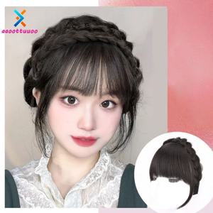 합성 가발 자연 여성 보이지 않는 가짜 앞머리 Fishbone Braid 가발 머리띠 이마 공기 앞머리 모자를 쓰고 있죠 액세서리