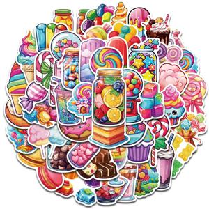 50PCS 레인보우 캔디 크리 에이 티브 스티커 그림 미적 귀여운 스타일 레트로 노트북 Scrapbooking 수하물 낙서 방수 데칼