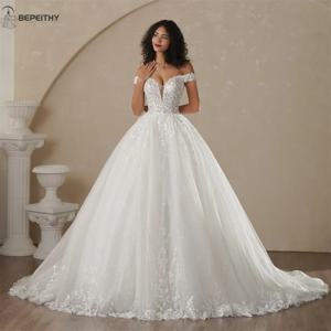 BEPEITHY 여성을위한 맞춤형 오프 숄더 레이스 웨딩 드레스 2025 반짝이 신부 아이보리 신부 가운 Vestidos De Novia Boda