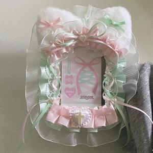 리본 애니메이션 레이스 Photocard 케이스 아이돌 디스플레이 로리타 사진 보호 케이스 카드와 달콤한 DIY 플러시 카드 홀더