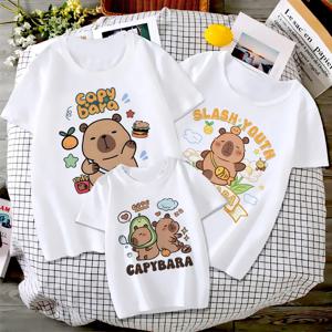 어린이 기본 티셔츠 여성 남성 Capybara 티셔츠 3-10 년 어린이 반팔 옷 소년 소녀 라운드 넥 탑 생일 선물