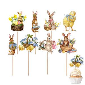 A65I 8Pcs 귀여운 병아리 토끼 계란 스타일 컵케익 토퍼 부활절 축제 생일 파티 베이비 샤워 장식