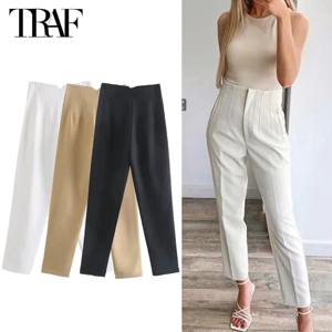 TRAF 2025 여성용 여름 바지 여성용 연필 하이 웨스트 바지 화이트 블랙 크로프트 바지 여성 streetwear office pants