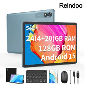 2025 Relndoo Android 15 태블릿, 24GB(4+20 확장) RAM+128GB ROM, 10.1인치 1280x800 IPS, 5MP+13MP 듀얼 카메라, 5G WIFI, 유형 C