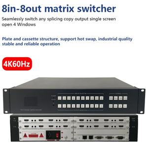 4K HD 매트릭스 스위치 8 입력 8 출력 4K 30Hz 또는 60Hz 멀티 비디오 화면 프로세서 스플라이서 HDCP Blu-ray 3D 웹/패널/원격 제어
