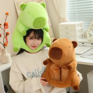 봉제인형 카피바라 플러시 헤어캡 따뜻하고 폭신한 카피바라 헤드 마스크 컬렉션 부드러운 봉제 동물 설치류 모자