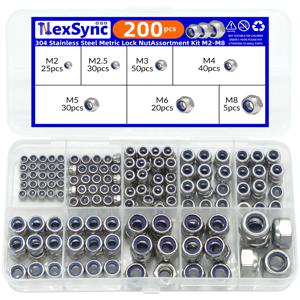 200pcs DIN985 육각 나일론 인서트 자동 잠금 너트 Nylock 잠금 너트 구색 키트 세트 M2 M2.5 M3 M4 M5 M6 M8 304 A2-70 스테인레스 스틸