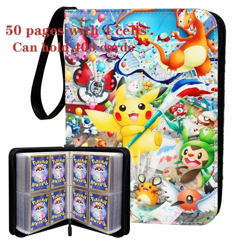 ///400P Pokemones 앨범 바인더 포토 카드 PU 지퍼 사진 앨범 카드 홀더 장난감 컬렉션 폴더 편지 Pokemones 카드 취미
