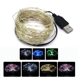 2/5/10M USB LED 문자열 조명 구리 실버 와이어 갈 랜드 빛 방수 요정 조명 크리스마스 웨딩 파티 장식