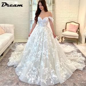 DREAM 맞춤형 보헤미안 공주 웨딩 드레스, 오프숄더 연인 레이스 아플리케, 신부 가운, 볼 가운, 2025