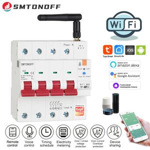 Tuya 스마트 WiFi RS485 4P MCB 차단기 선불 미터 타이머 스위치 전압 전류 보호기 음성 제어 Alexa Google Alice