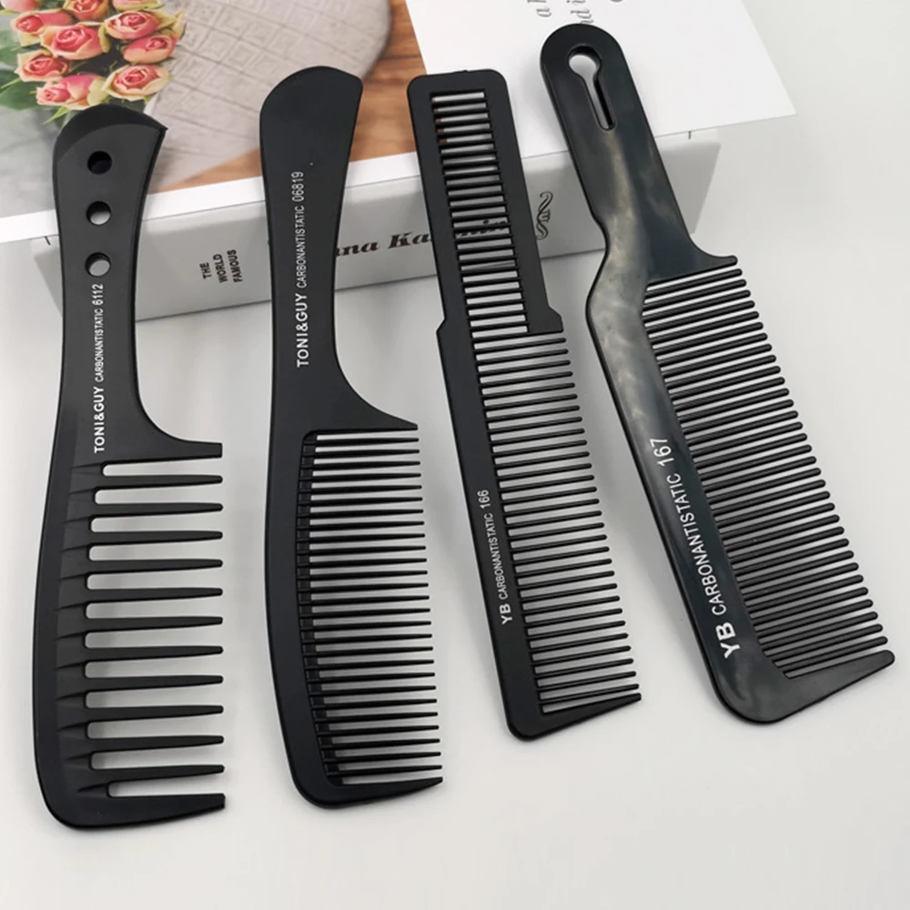 블랙 플랫 탑 헤어 커팅 빗 와이드 치아 남성 컷 헤어 브러시 전문 살롱 이발사 헤어 클리퍼 미용 탄소 빗