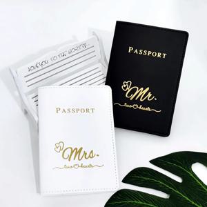 2PCS 세트 미스터/부인 연인 PU 가죽 여권 커버 케이스 카드 홀더 여행 액세서리 커플을위한 경량 지갑 선물