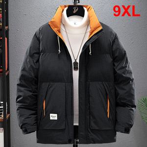 겨울 파카 남성 8XL 9XL 플러스 사이즈 두꺼운 패딩 자켓 코트 패션 캐주얼 카고 격자 무늬 파카 남성 빅 사이즈 8XL 9XL