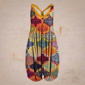 빈티지 여성 여름 Playsuit Romper 점프 슈트 숙녀 민소매 캐주얼 꽃 프린트 우아한 하이 웨이스트 점프 슈트 Комбинезоны
