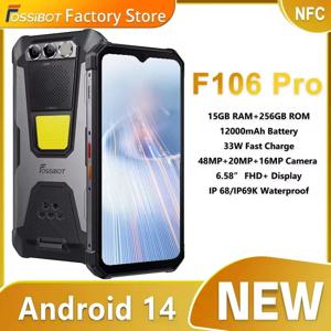 FOSSiBOT F106 PRO MTK G85, 안드로이드 14,15GB(8+7GB 확장) 256GB ROM 견고한 스마트폰, 12000mAh 배터리 48MP 카메라, NFC