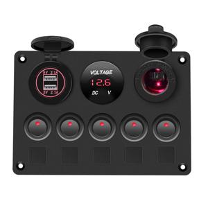 보트 스위치 패널 자동차 스위치 패널 방수 디지털 전압계 듀얼 USB 포트 12V 콘센트 조합 해양 LED 로커 5 갱