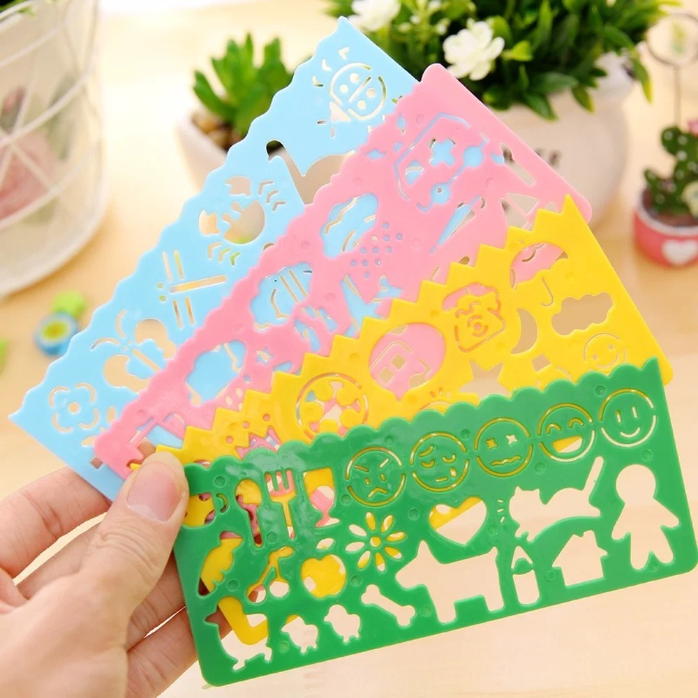 4PCS 어린이 드로잉 장난감 그림 템플릿 보드 플라스틱 눈금자 미술 공예 Juguetes 학습 그리기 교육 장난감 어린이 선물