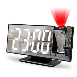 180 °   팔 프로젝션 알람 시계 시간 온도 USB 플러그인 디지털 알람 시계 스누즈 테이블 시계 12/24H 프로젝터 LED 시계