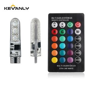 1 세트 T10 W5w RGB LED 전구 12SMD 5050 CANbus 194 168 자동차 원격 컨트롤러 플래시 독서 웨지 라이트 클리어런스 라이트