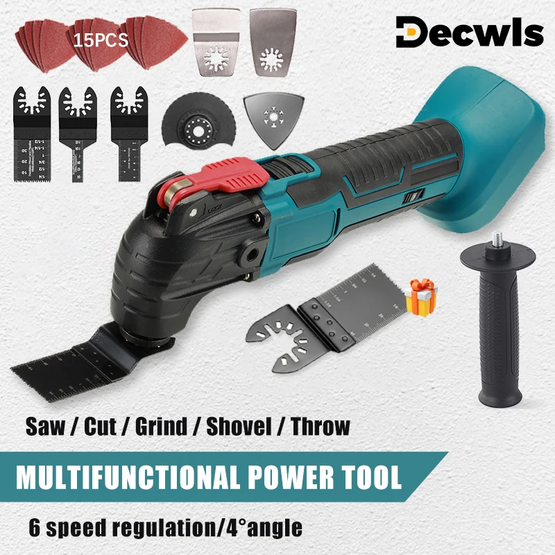 170W 전기 무선 발진기, 가정용 다기능 트리밍/절단/샌딩/연마/샌딩 전문 목공 DIY 도구 18V/21V Makita 인터페이스 배터리, 6 속도