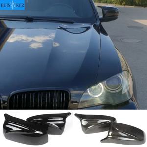 탄소 섬유/ABS 2x 미러 커버 X5 X6 자동차 사이드 백미러 캡 커버 셸 교체 BMW X5 X6 E70 E71 2007-2013