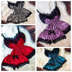 섹시 란제리 여성 잠옷 캐미솔 보우 반바지 v 넥 탑 벨벳 잠옷 잠옷 여성 의류 homewear