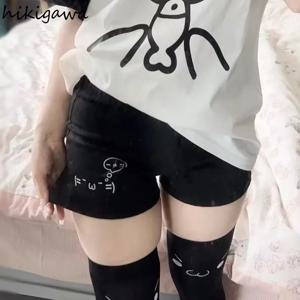 여성용 코튼 반바지 블랙 여름 Pantalones Cortos De Mujer 인쇄 일본 패션 캐주얼 귀여운 바지 2025 New Bottoms 27x232