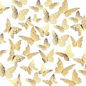 48pcs 3D 나비 벽 장식 4 스타일 3 크기, 나비 생일 파티 케이크 룸 장식에 대 한 골드 나비 장식
