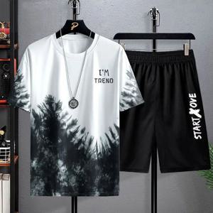 남성 정장을위한 여름 캐주얼 세트 남성용 얇은 빠른 건조 라운드 넥 반팔 티셔츠 청소년 홈웨어 스포츠 투피스 세트