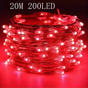 20m 200LED 요정 빛 AA 배터리 전원, 빨간색 구리 와이어 빛, 침실, 크리스마스, 파티 장식에 적합