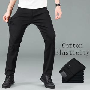 남성 퓨어 블랙 슬림 청바지 탄성 스트레이트 바지 비즈니스 패션 레저 한국 빈티지 스키니 작은 피트 데님 바지 남성