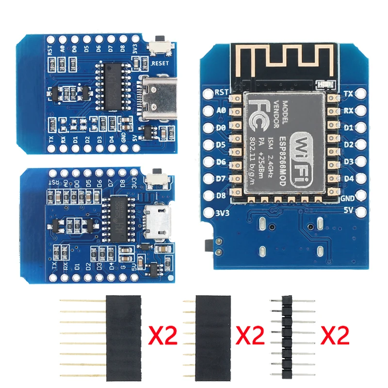 미니 와이파이 개발 보드, 핀 포함 D1 미니 TYPE-C, 마이크로 ESP8266 ESP-12F CH340G V2, USB D1 미니 NodeMCU Lua IOT 보드, 3.3V