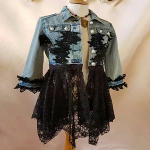 세련된 버튼 업 Guipure 레이스 패치 워크 불규칙한 밑단 데님 재킷 streetwear 긴 소매 캐주얼 Veste Femme 2025