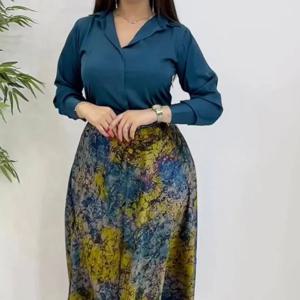 두 조각 세트 이슬람 여성 인쇄 드레스 셔츠 정장 Jalabiya 터키 아랍 드레스 모로코 두바이 Abayas Kaftan 이슬람 Vestidos