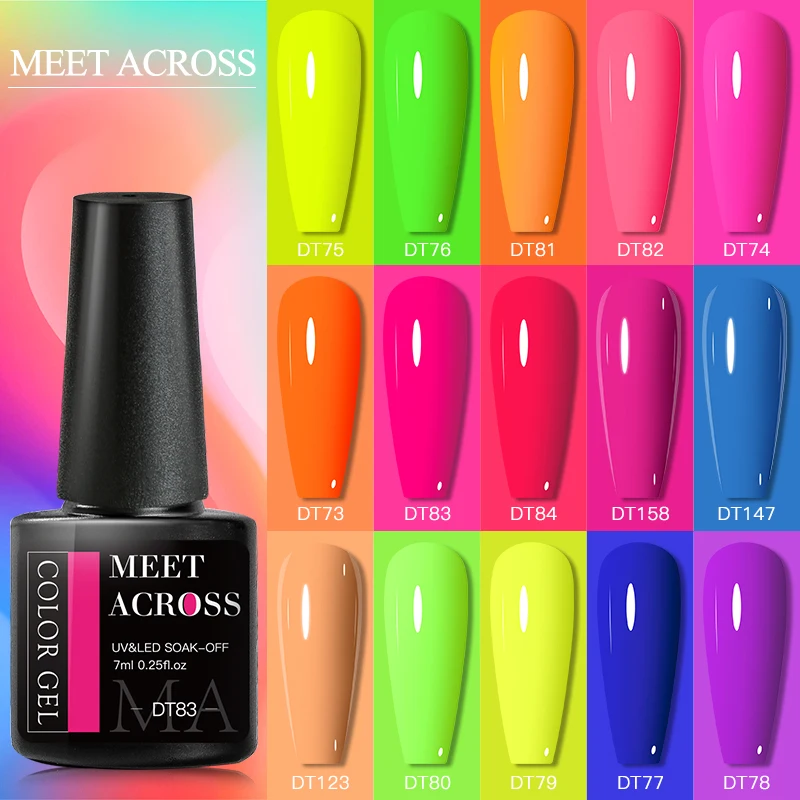 MEET ACROSS 7ml 형광 젤 매니큐어 Vernis 여름 네온 세미 퍼머넌트 UV 젤 바니시 네일 아트 매니큐어 손톱 용