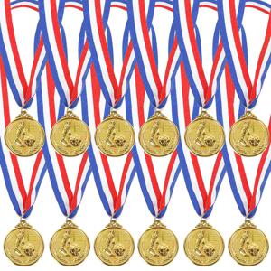 12 Pcs 은메달 축구 컵 학생 어린이 축구 1위 축구 리본 아연 합금 보상 어린이 학교 경쟁