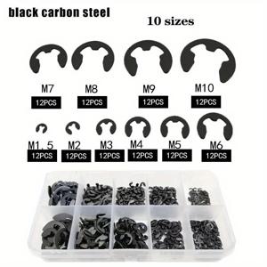 120PCS 검정색 스테인레스 스틸 고정 Circlip 세트 샤프트 패스너 M1.5-M10 용 스냅 링 E-클립 와셔 구색