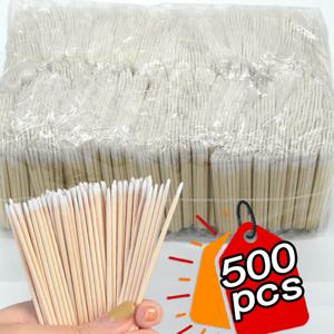 500pcs 나무 면봉 아이 라이너 메이크업 눈썹 립스틱 초극세 면봉 손톱 귀 청소 일회용 화장품 도구