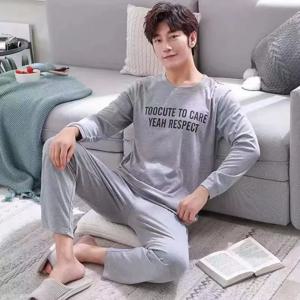 잠옷 남성 긴 소매 가을 새로운 남성 청소년 봄 가을 겨울 얇은 모조 면화 느슨한 소년 홈웨어 데일리 컴포트 세트