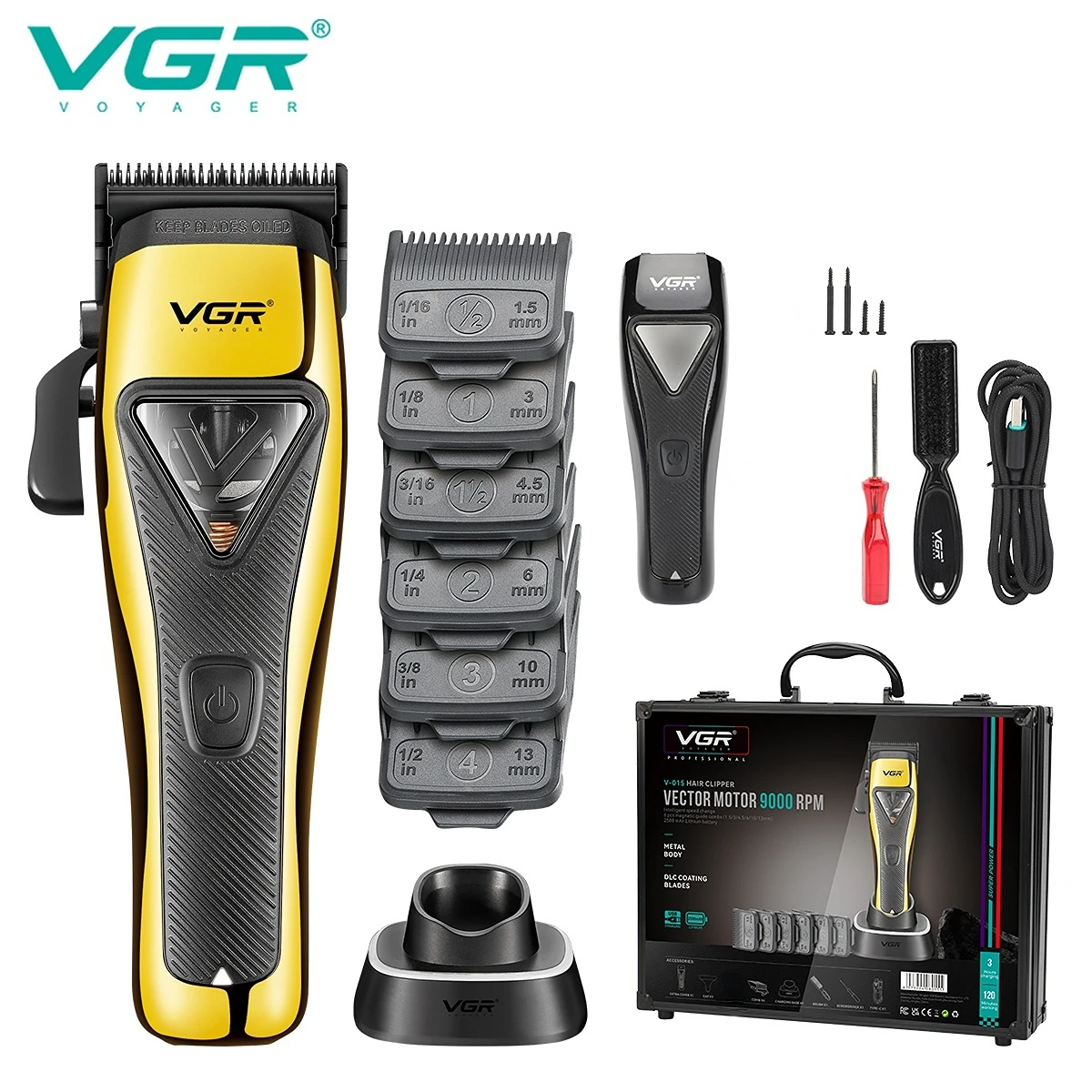 VGR 트리머 이발기 클리퍼 바리깡 헤어 트리머 전문가용 헤어 클리퍼 벡터 모터 헤어 커팅 머신 9000 RPM 이발사 무선 남성용 트리머 V-015