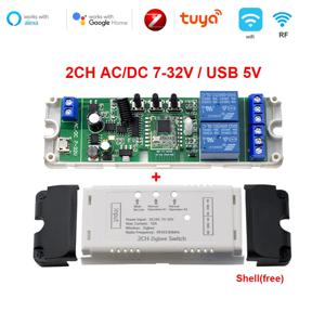 2CH Zigbee Tuya 스마트 홈 릴레이 모듈 85-250V 220V 릴레이 AC DC 12V 24V 7-32V 작동 Alexa Google Assistant 스마트 라이트 스위치