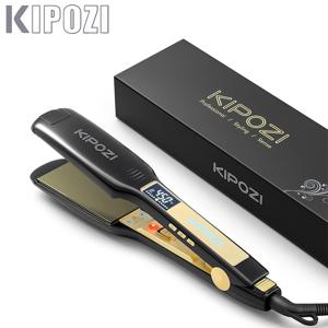디지털 LCD 디스플레이 듀얼 전압 순간 가열 컬링 다리미 KIPOZI 전문 티타늄 플랫 다리미 헤어 스트레이트너